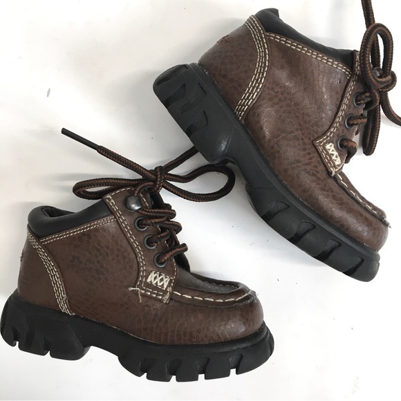 Carter's Baby Boy's Brown Faux Leather Chunky Platform Lace Up Ankle Boots - Picture 2 of 14